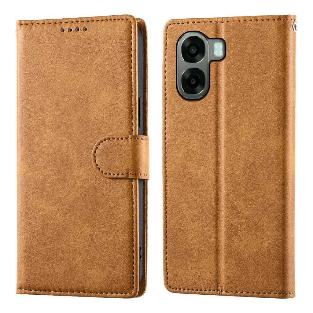 Phone Case For Oppo A6x 5G / A6x 4G Stand Wallet Calf Texture PU Leather Flip Phone Cover with Wrist Strap