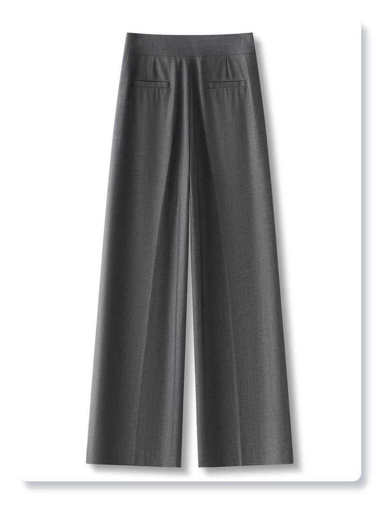 Women's Gray Wide-Leg Drapey Pants - Spring 2025 High-End, Slimming Straight-Leg Trousers