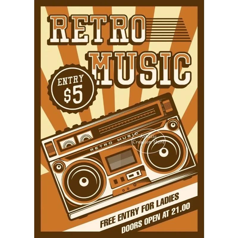 Vintage Nadruk Płótno i Malarstwo Retro Muzyka Oznakowanie Plakat na Imprezę Disco Obrazy Ścienne do Dekoracji Pokoju w Skandynawskim Barze Kawowym Studio