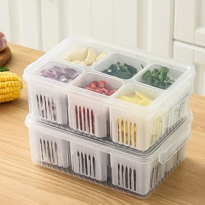 Kühlschrank-Aufbewahrungsbox, 6 Gitter, Lebensmittel, Gemüse, Obst, Aufbewahrungsbox, Kühlschrank-Organizer, Abflusskorb, Fleisch, Zwiebeln, Ingwer, klarer Crisper