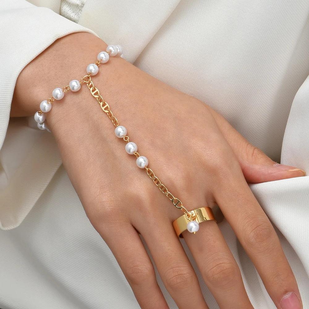 Braccialetto Anello Mano Delicato Placcato Oro Catene a Maglia Fatte a Mano Braccialetti a Pettorina Gioielli per Mano da Donna Regalo Trendy