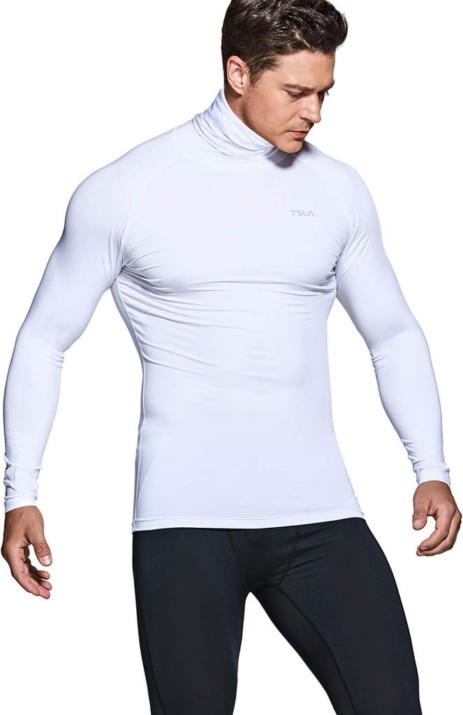 Tesla Long Sleeve Undershirt with Mask UV Compression Sports Turtleneck Base Layer Underwear for and Fitness Men's [Stretchable, Protection,
