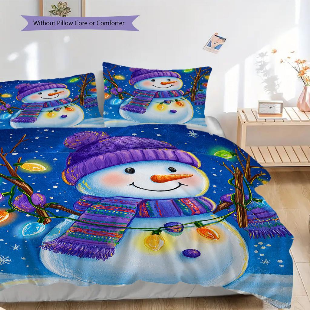 Snowman Pattern Bedding Quilt Set Quilt Cover Pillowcase Home Decoration Birthday Gift (1 * duvet cover + 2 * pillowcase, without core)