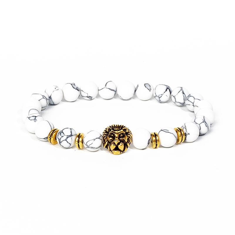 Leopard Head Beaded Bracelets for Men Women 8mm Rock Lava Stone Crown King Lion Charm Bracelet Set Natural Stone Elastic Jewelry