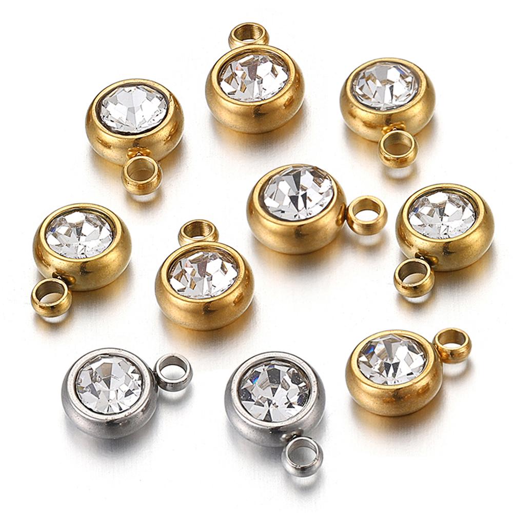 20pcs Stainless Steel Rhinestone Beads Transparent Clear Crystal Charms Pendants for Jewelry Making DIY Necklace Bracelet Charms