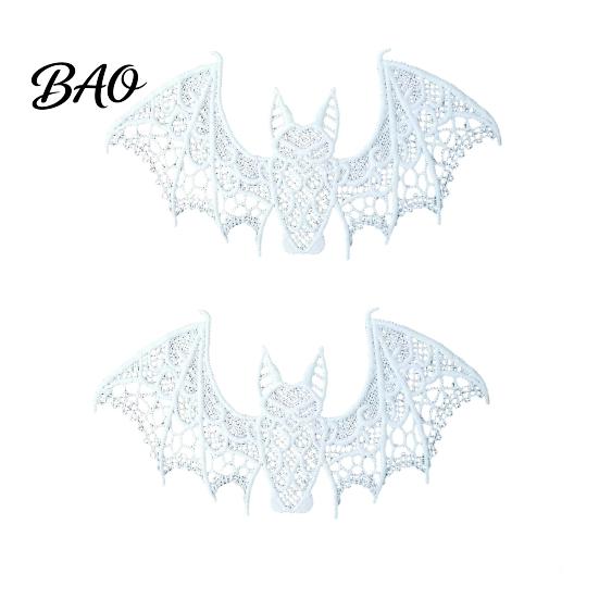 Durable Fabric Patches 2PCS Halloween Bat Embroidered Patch, Lace Gothic Wing Design Long-lasting DIY Clothing Badges, for Backpacks Jeans Jackets