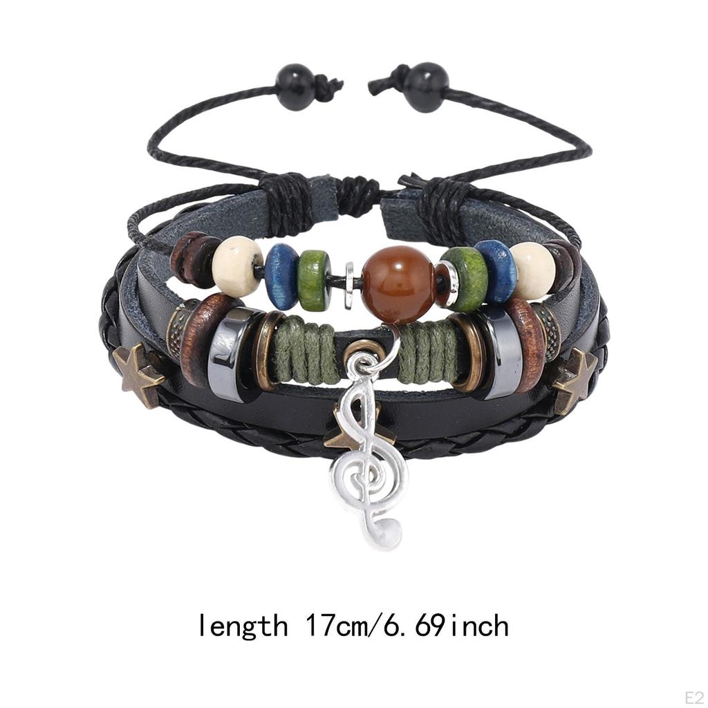 PU Leather Bracelet Musical Note Charm Pendant for Gift Party Daily