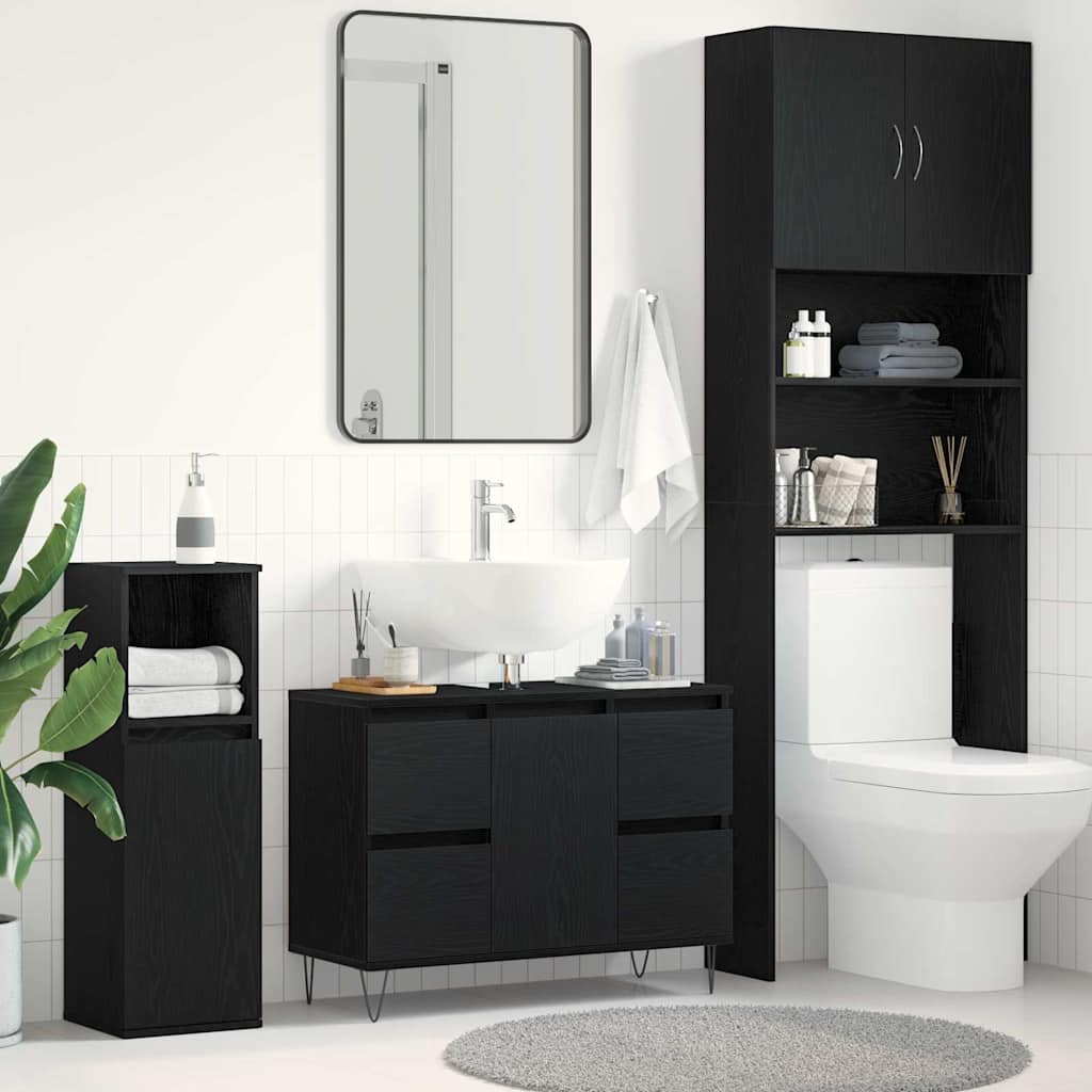 Washbasin Cabinet with Door Black Oak Effect 80 x 33 x 60 cm