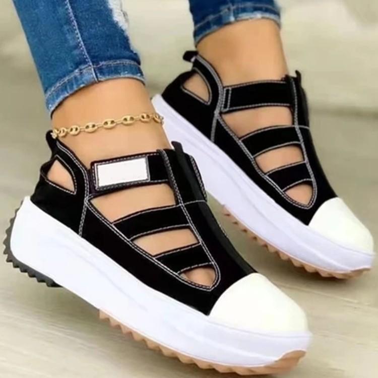 Nouvelles chaussures décontractées à semelles épaisses et fermeture velcro pour femmes, grande taille, 2025