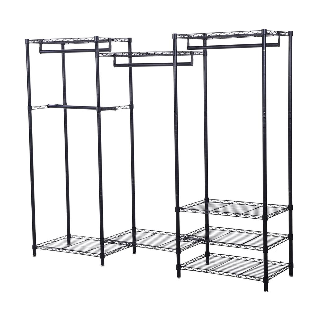 Portable Closet Wardrobe Carbon Steel Freestanding Clothes Rack Closet Organizer with Adjustable Shelves Hanging Rods