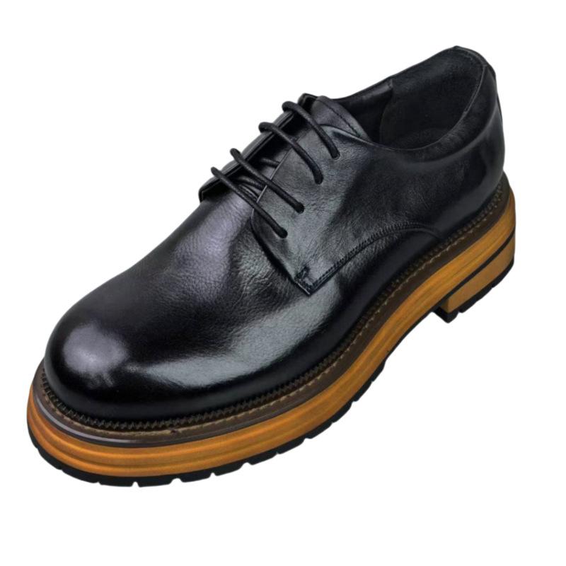 

Туфли дерби из кожи на толстой подошве, свадебные туфли большого размера, модные туфли на шнуровке, туфли на лысо, увеличивающие рост, повседневные мужские туфли из натуральной кожи, наизнанку 44 чёрный