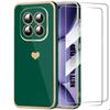 Case for Xiaomi Redmi Note 15 Pro Plus 5G, Silicone Heart Pattern - Night Green - 2 Tempered Glasses