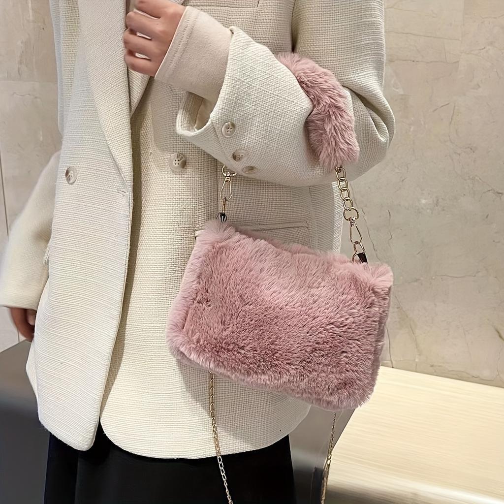 Cozy Plush Handbag Soft Plush Women's Handbag & Crossbody Bag with Detachable Strap | Cozy Shoulder Bag, Purse for Winter & Casual Outfits