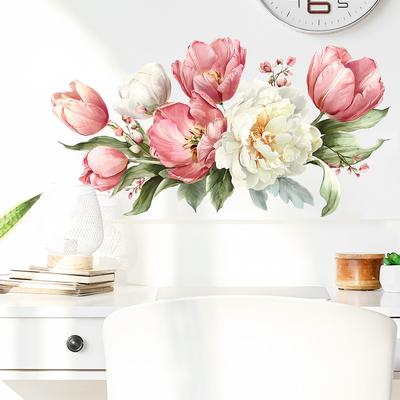 Selbstklebende Tapete Pfingstrose Blume Vinyl Wandaufkleber für Wohnzimmer Schlafzimmer Esszimmer Badezimmer Heimdekor