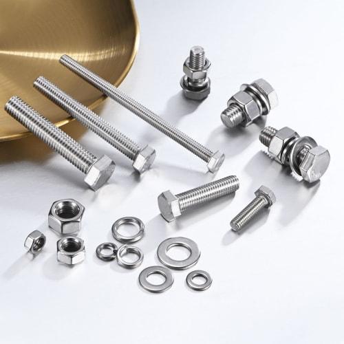 METERXITY 10-Pack Hex Head Screws, Bolts, Nuts, Flat Washers, and Lock Washers, M6x60mm Stainless Steel Bolt and Nut Kit for Equipment/Machinery, Full