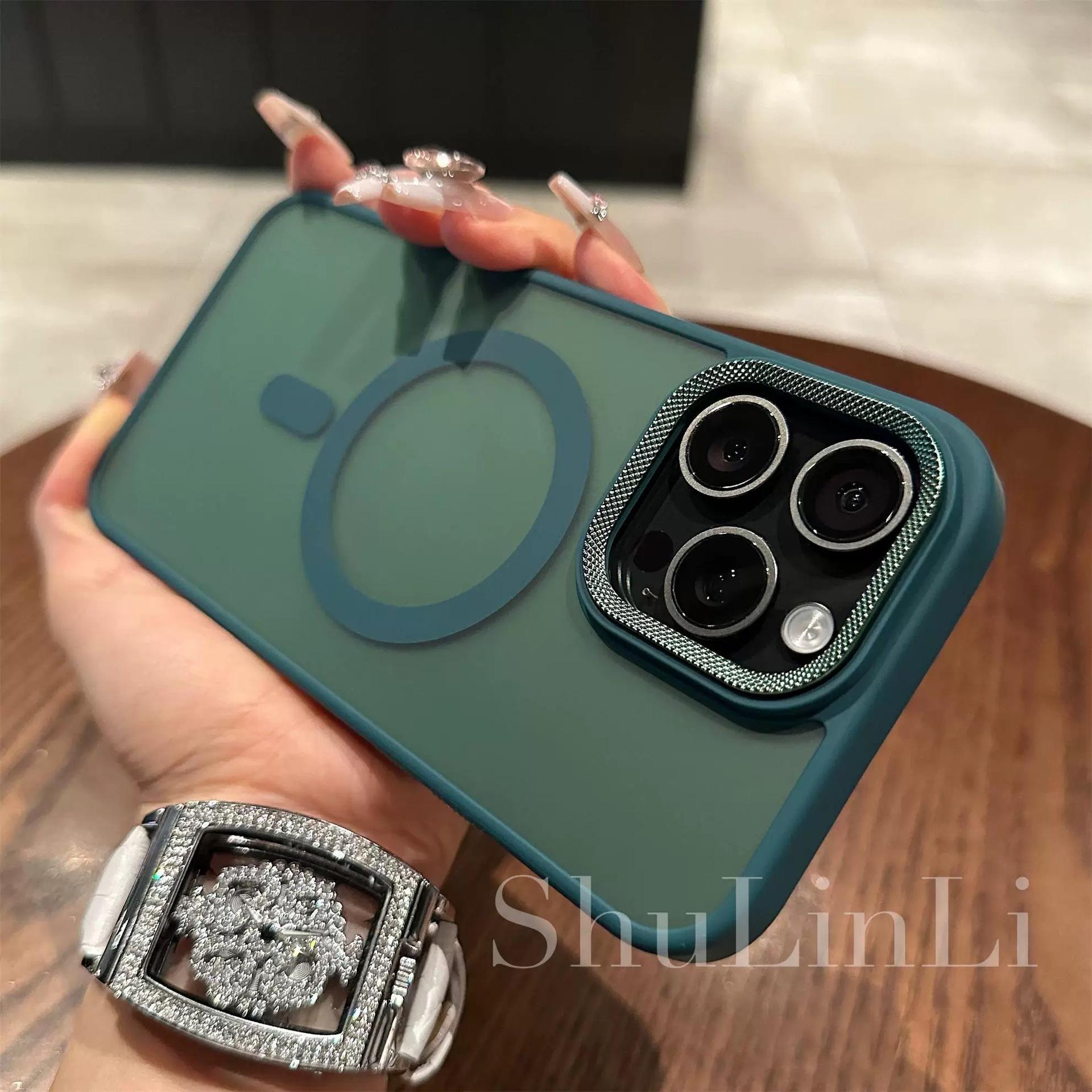 

Применимо к iPhone17promax Металлический чехол для мобильного телефона с узором «бриллиант» Apple 16 Кожа Кожа Матовый Защитный чехол с магнитной присоской iPhone 12 PROMAX