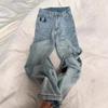Light Blue Velvet Warm High-waisted Jeans for Women, High-waisted and Thin In Winter, Straight-leg Wide-leg Pants with Contrasting Colors