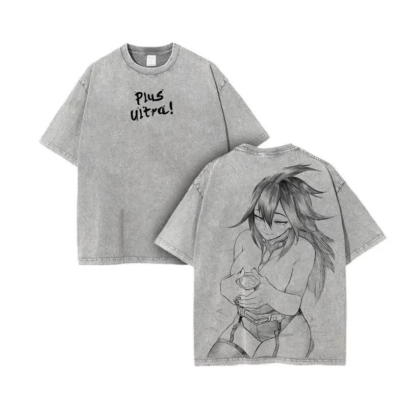 Japanese Manga My Hero Academia T-shirt Washed Oversized T Shirt High Quality Cotton Short Sleeve Tees Shirt Men Women Clothing XXL серый 1590₽