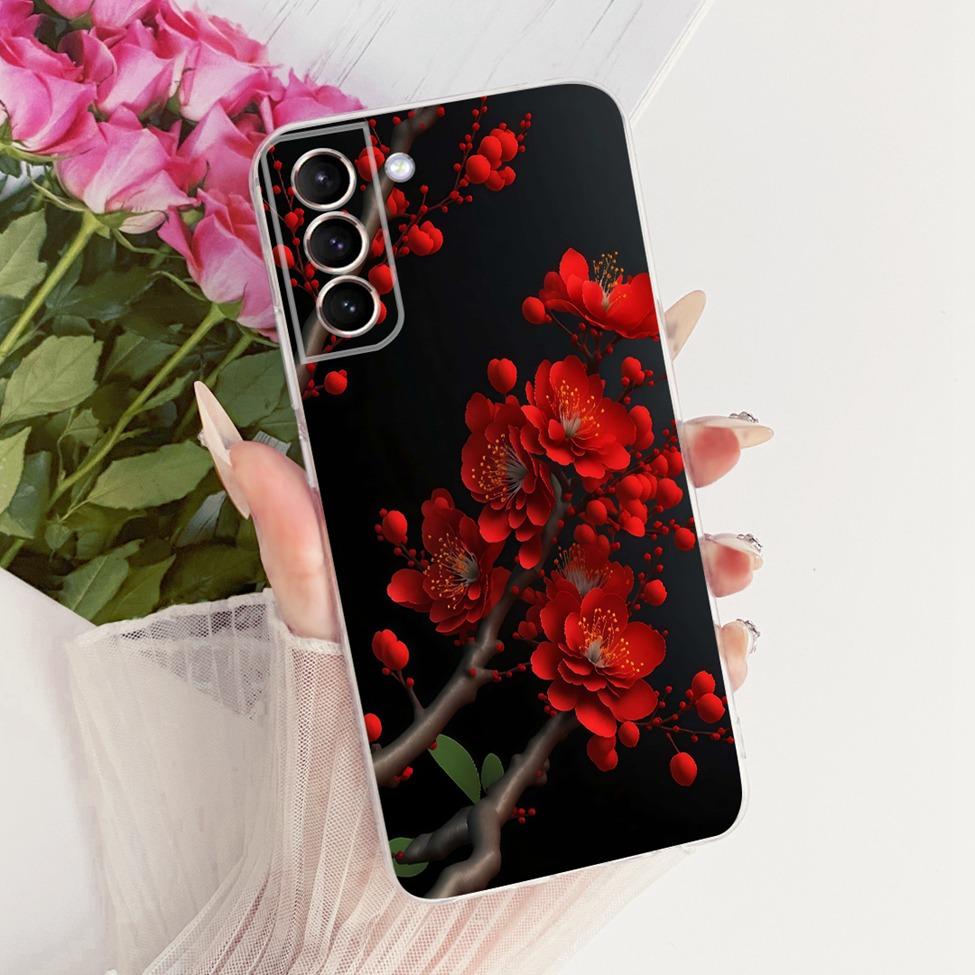 Clear For Samsung S21 Plus Case SM-G996B Aesthetic Luxury Cute Fashion Flower Funny Painted Casing For Samsung Galaxy S21+ Cover
