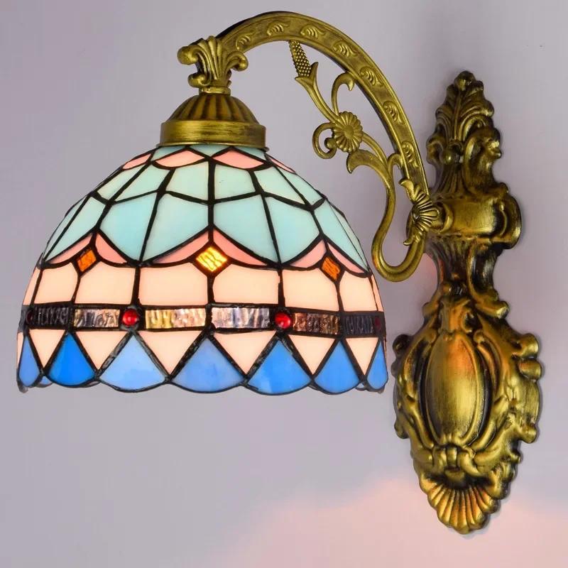 Vintage Baroque Stained Glass Lampshade Stained Glass LED Wall Lamp Wall Light Aisle Corridor Balcony Sconce Lighting  (No Bulb)