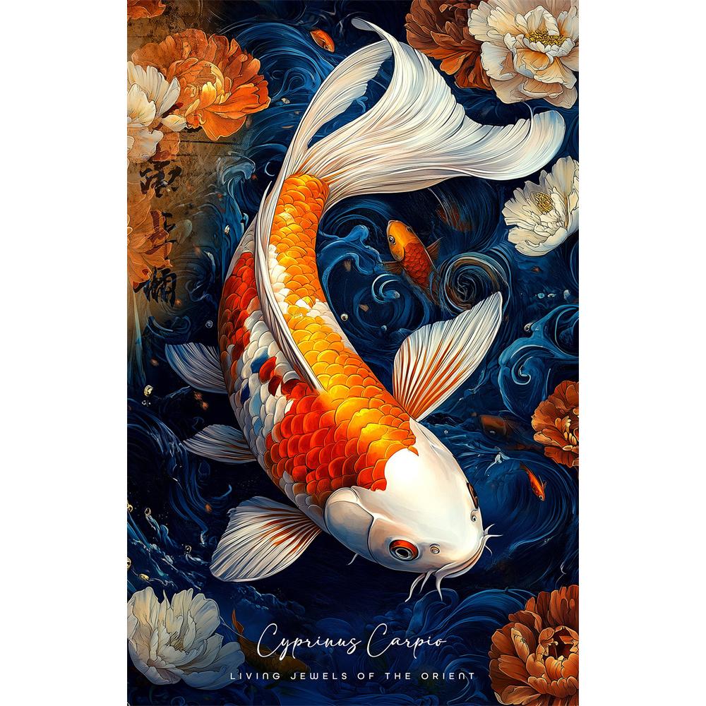 DIY Diamond Painting Retro Chinese Style Red Koi Lucky Carp Luxury Fish Calligraphy Embroidery Cross Stitch Kit Living Room Home Art Wall Decor