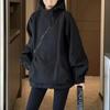 Fashion Women Hooded Jackets Diagonal Zipper Design Vintage Autumn Baggy BF Outdoor Leisure Chaqueta