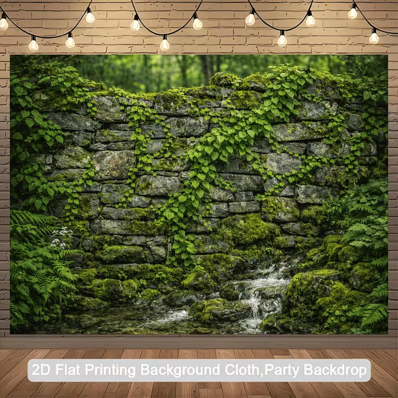 2D Vintage Garden Banner with Mossy Rocks and Ferns Photo Booth Background Cloth 47.2x31.5inch/120*80cm