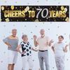 Boao Happy 70th Birthday Banner for Men Women Sign 70 Years Black Gold Glitter Birthday Sign Banner Party Decoration Supplies Anniversary Celebration