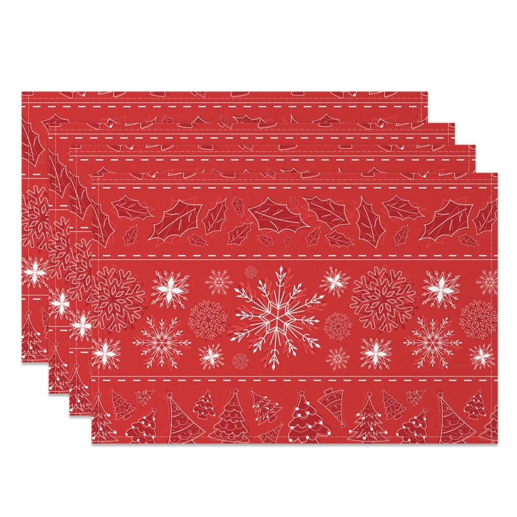Christmas Placemats Dining Table Festive Holiday Decoration Snowflakes Tree Designs Dining Mats for Xmas Party Family Dinner