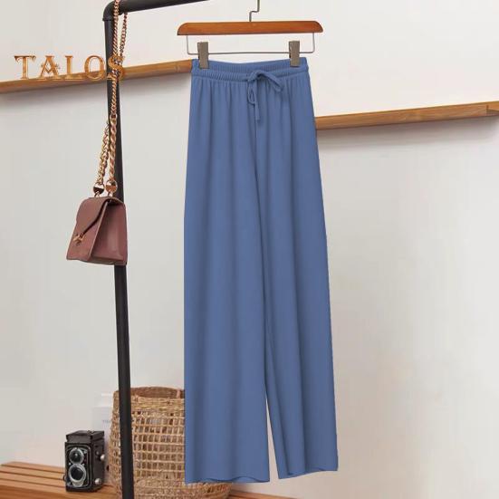 Damenhose, elastisch, hohe Taille, verstellbarer Kordelzug, legere Hose, einfarbig, lockere Passform, weites Bein, Sommerhose, dünne lange Hose