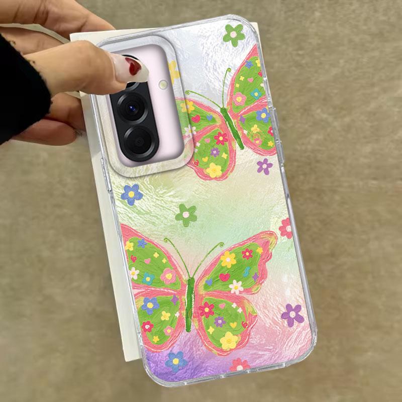 Case For Samsung Galaxy A56 A36 A16 A25 A35 A26 S25 S24 Plus Ultra FE Phone Cover Green Butterfly Gradient For  Samsung A55 Bags