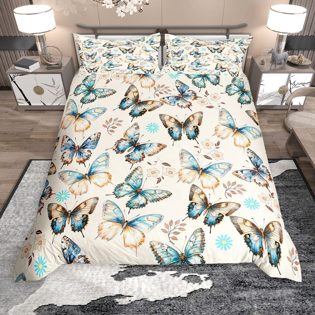 Homewish Girls Butterfly Duvet Cover Set, Chic Glitter Sequin Print Bed Set, Wild Animal Quilt Cover Set
