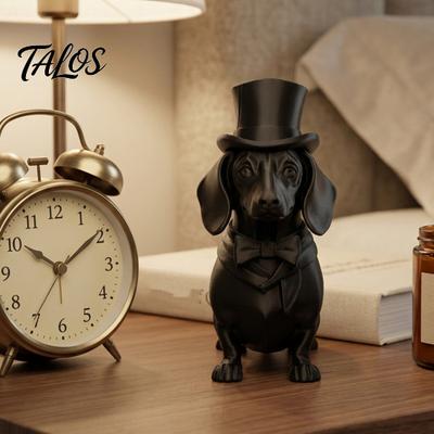 3D Printed Dachshund Statue with Top Hat, Vintage Gentleman Dog Figurine, Cute Desk Decor for Home Office, Unique Gift
