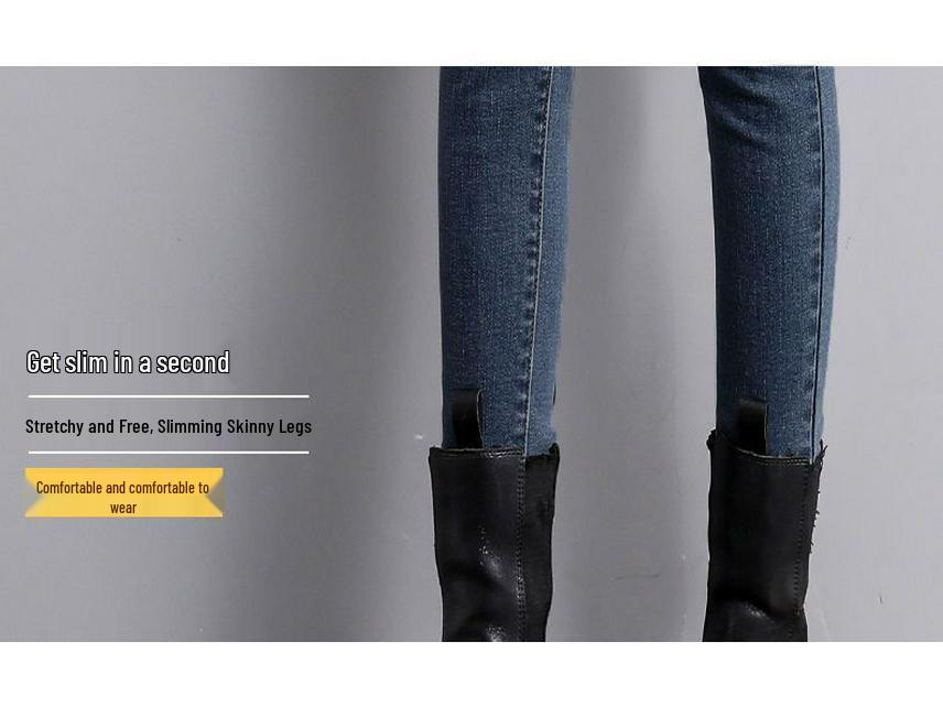 High-Waisted Skinny Jeans with Plus Velvet for Women - Slimming Elastic Push-up Butt Lifting Pencil Pants for Autumn/Winter