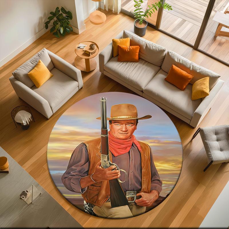 

1pc John Wayne with a gun Round carpet Painted Printed circular carpet, home door mat, outdoor travel protection carpet 80x80cm( 31x31in)
