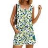 Women's 2 Piece Summer Casual Floral Print Square Neck Tank Top and Pants Set with Pockets