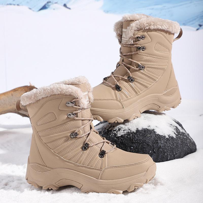Winter sports outdoor men's snow boots, fleece-lined warm cotton shoes, windproof lace-up, wear-resistant outdoor plus size
