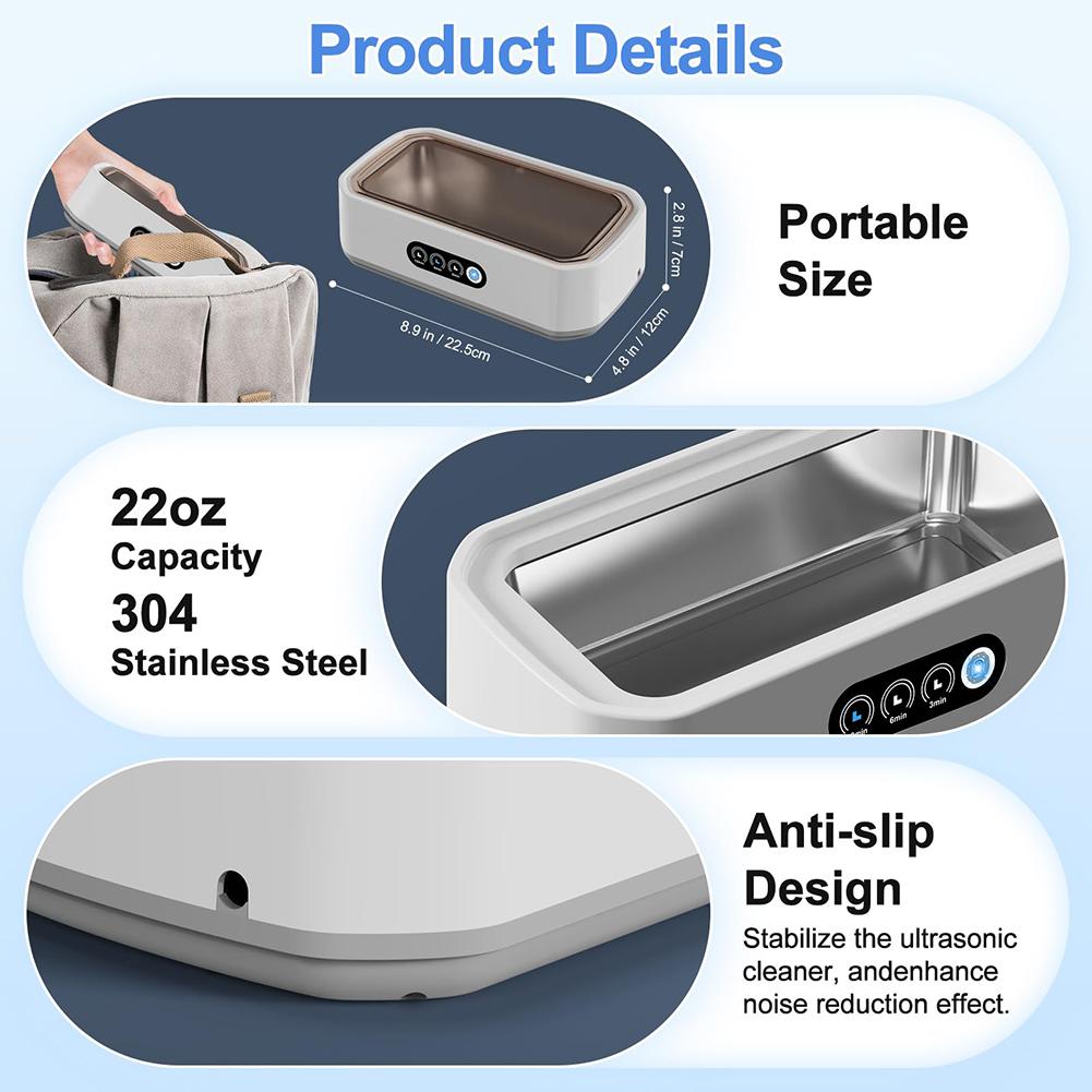Ultrasonic Jewelry Cleaner Electric Cleaner Machine Multi-Function Ultrasonic Cleaner Stainless Steel for Rings Coin Watch Strap