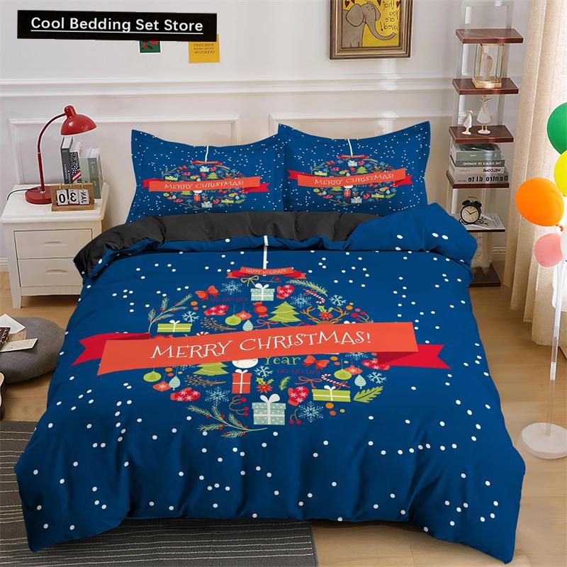 3D Merry Christmas King Queen Bedding Set Kids Cartoon Santa Snowman Deer Comforter Cover XMAS Duvet Cover Polyester Quilt Cover
