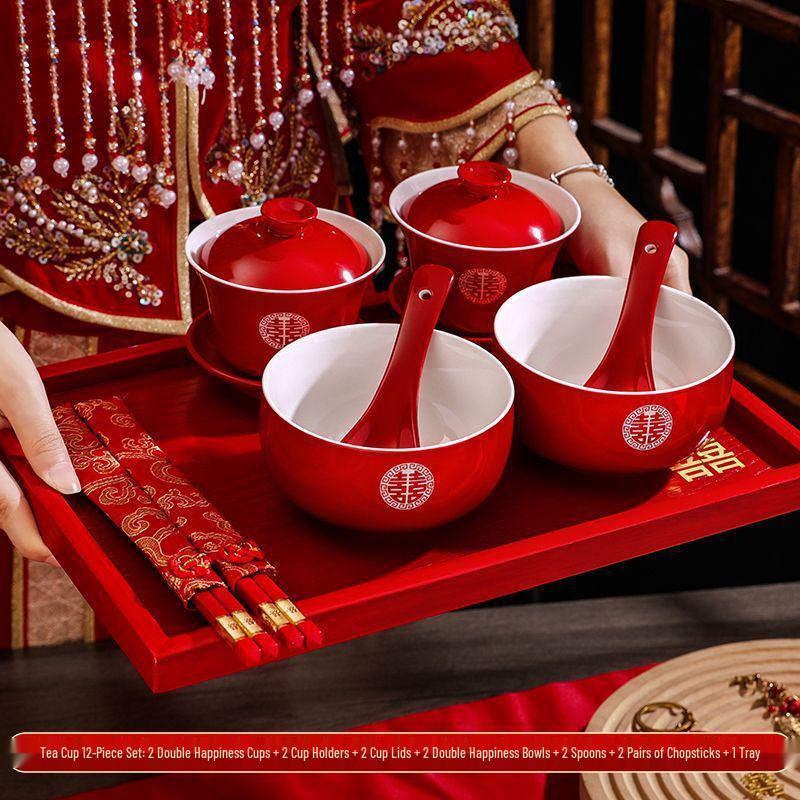 Wedding Tea Cup Set - Toasting Pair, Happy Bowls & Cups, Complete Wedding Supplies