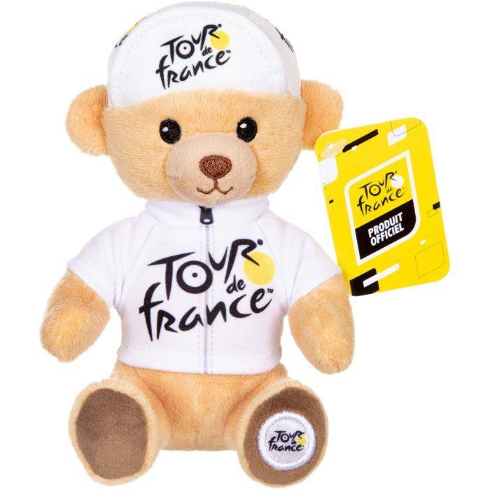 Peluche officielle du Tour de France - GIPSY TOYS - Ours maillot et casquette meilleur jeune vainqueur blanc - 15 cm