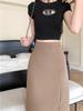 Summer 2024 Plus Size High Waist A-line Slit Midi Skirt - Lightly Mature Style
