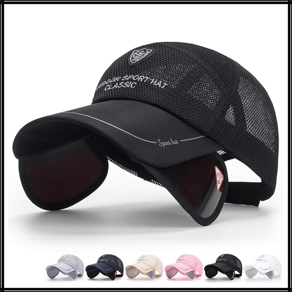 UV Long CZA009 [White Fang] Cap, Mesh, Protection, Brim, Outdoor, Hat, Casual, Men's, Women's, (Black)