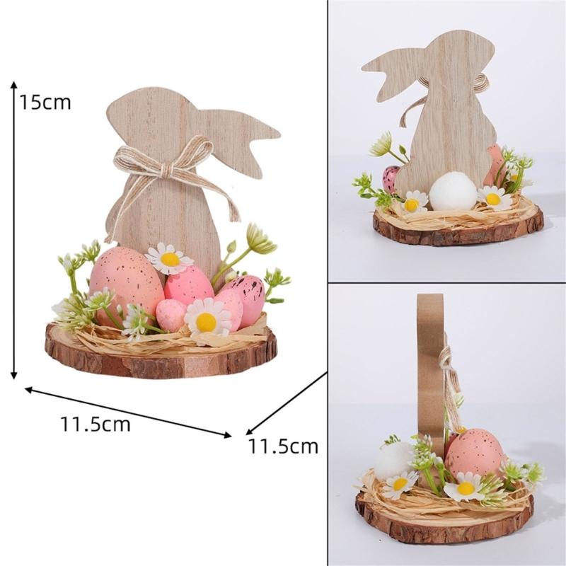 Hand Carved Wood Easter Hare Ornament Wooden Animal Figurine Festival Decoration For Mantels Tabletop Shelf Display
