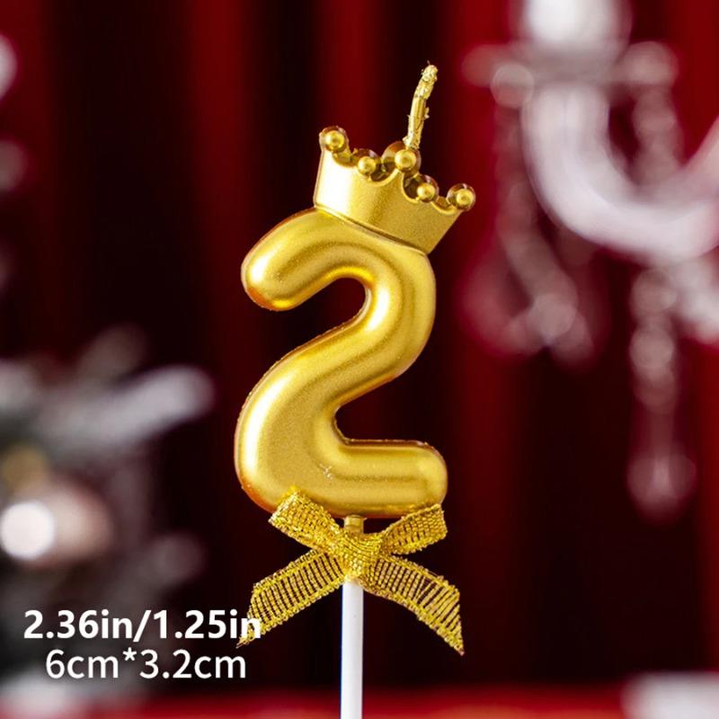 Golden Crown 0-9 Digital Number Candles, Cake Decor Candles for Wedding Birthday Party, Beautiful Cake Decoration Supplies