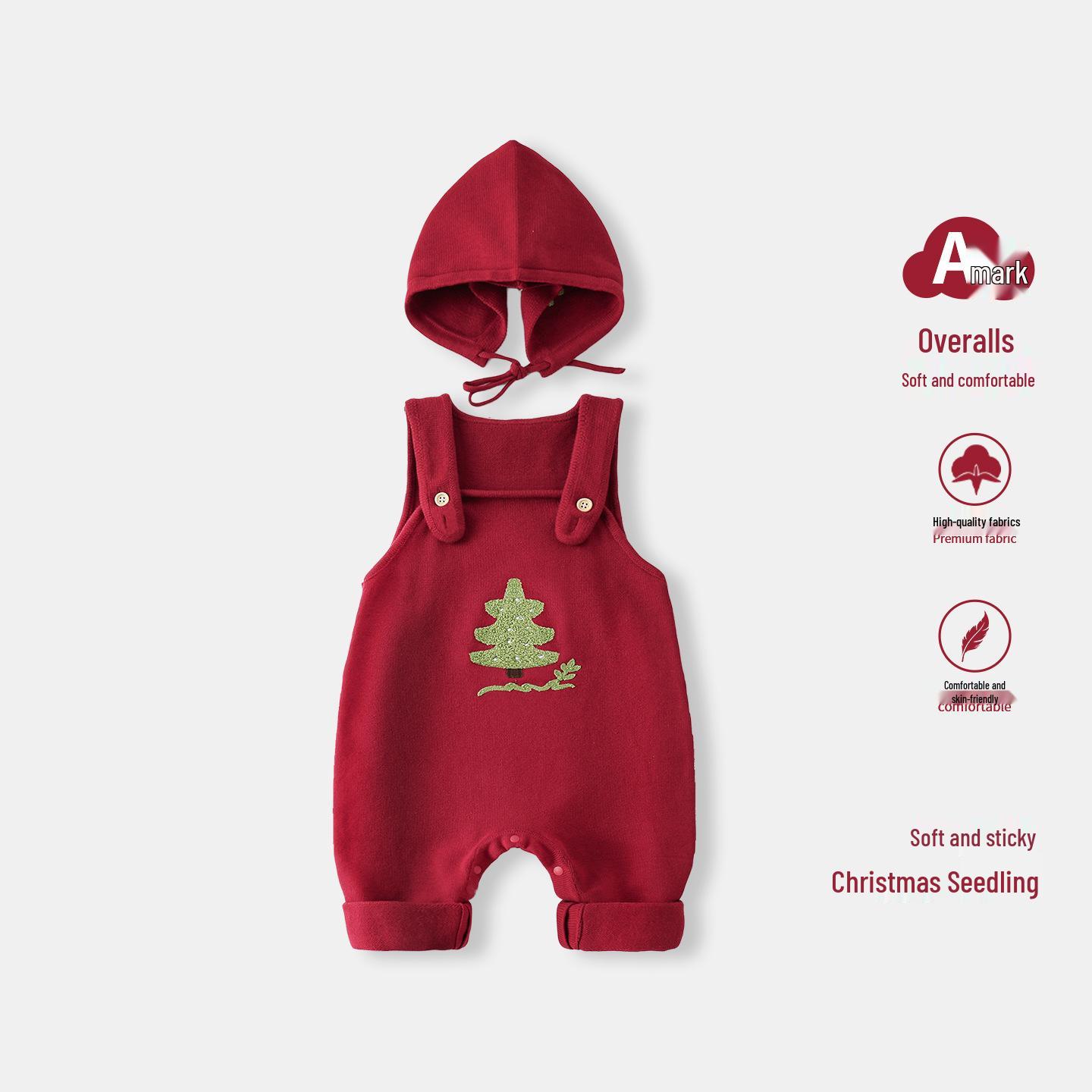 

Autumn/Winter Knit Strap Bib Pants: Korean Style Christmas Tree Bodysuit for Infants and Toddlers 100 cm темно-червоний колір
