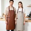Custom Logo PU Leather Apron - Waterproof, Oil-Proof Kitchen, Baking, Barber Workwear with Neck Strap