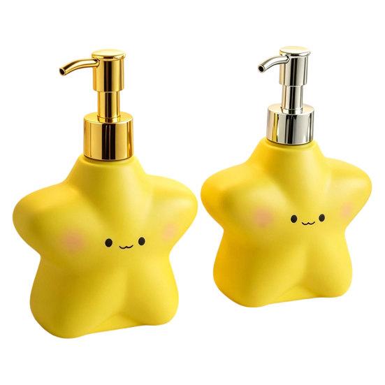 400ML Cartoon Star Soap Dispenser with Plastic Pump, Refillable Liquid Hand Soap Container, Empty Shower Gel Lotion Bottle for Bathroom