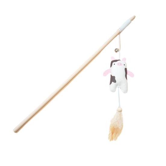 Interactive Cat Wand Toy Feather Plush Animal Cat Teaser Stick with Bell Indoor Kitten Play Exercise Toy