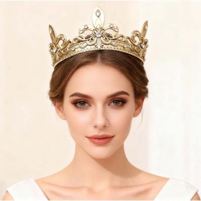 High End European and American Bride's Full Circle Round Crown Headwear Baroque Beauty Pageant Princess Knight Crown Universal Accessory
